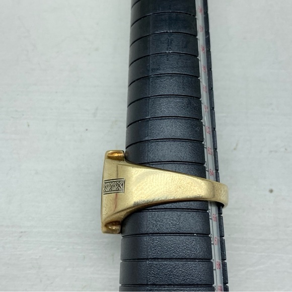 Vintage 10k Yellow Gold IHS Obsidian Mens Ring With Diamond Center Size 11 - Picture 10 of 16